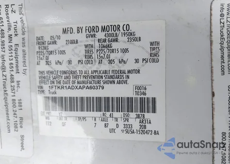 2010 Ford Ranger Xl/Xlt z USA, uszkodzony, nr VIN 1FTKR1ADXAPA60379